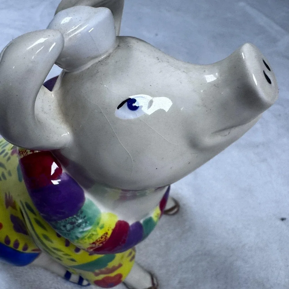 Vintage Vandor Big Pigs Ceramic Piggy Coin Bank Colorful Hawaiian‎ Shirt 2002